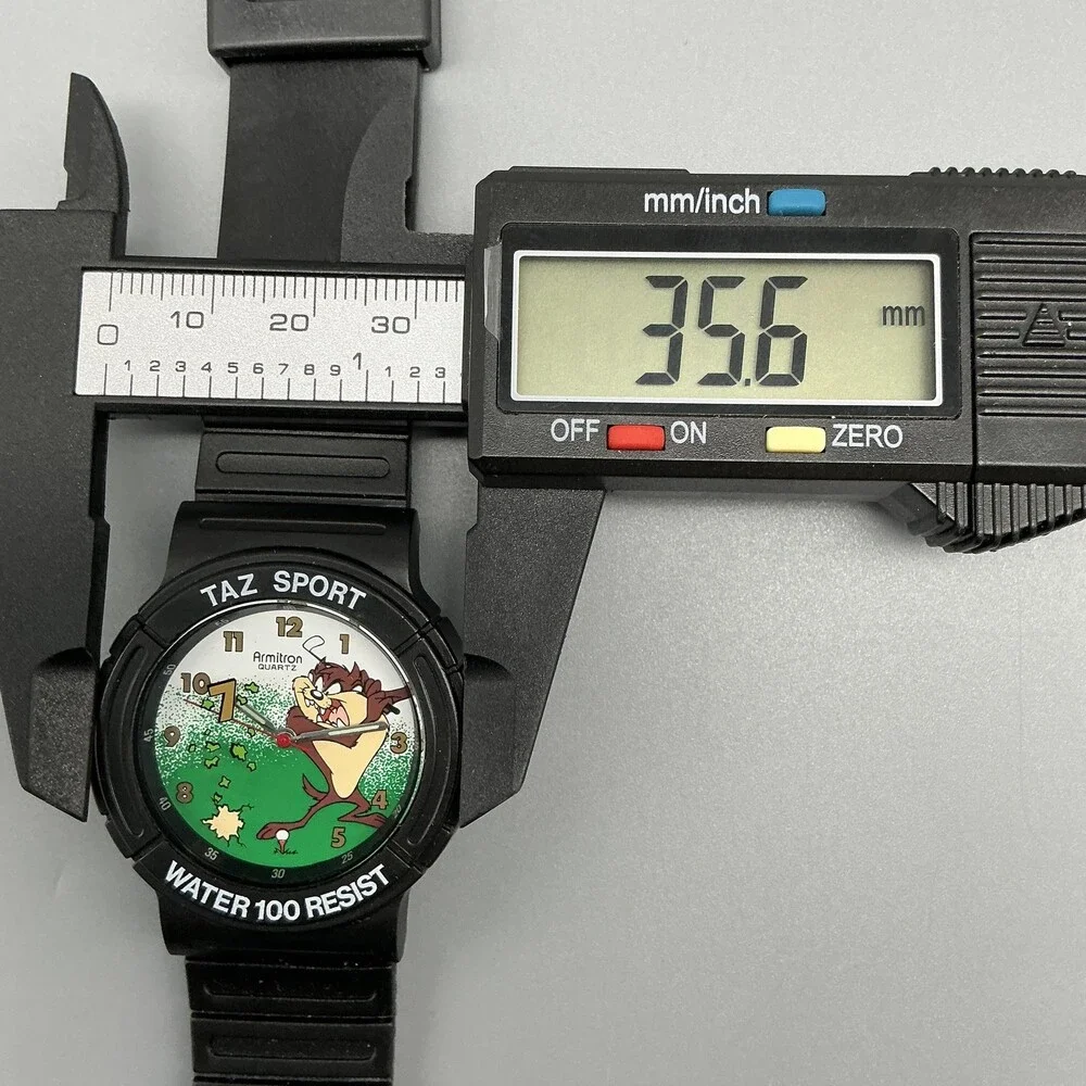 Vintage Armitron Taz Boys Watch 36mm Looney Tunes Black Rubber Sport New Battery
